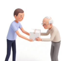 A Care Navigator handing support materials to an older man.